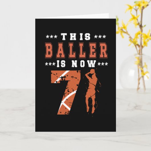 7e verjaardag Gift Basketball Player 7 jaar oude j Kaart (Gele Bloem)