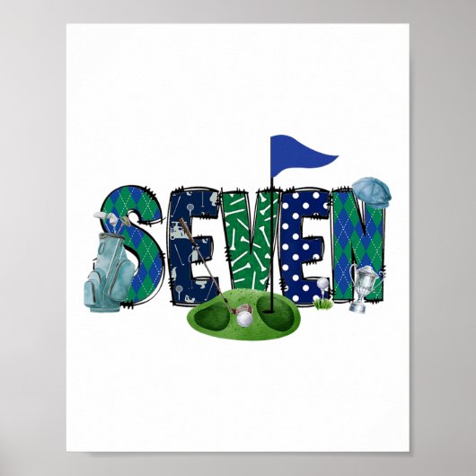 7e Verjaardag Golf Theme Party Golf Girl Boy Birth Poster (Voorkant)