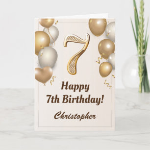 7e verjaardag goudballonnen en Confetti verjaardag Kaart