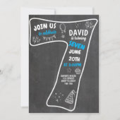 7e verjaardag jong krijtbord blauwe nummer kaart (Voorkant)