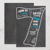 7e verjaardag jong krijtbord blauwe nummer kaart (Voorkant / Achterkant)