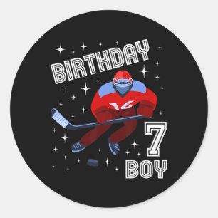 7e verjaardag jongen ijshockey 7 jaar oud plezier  ronde sticker