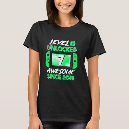 7e Verjaardag Jongen Level 7 Ontgrendeld Geweldige T-shirt (Voorkant)