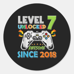 7e verjaardag Jongen Niveau 7 ontgrendeld Geweldig Ronde Sticker