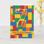 7e verjaardag jongen, stapelen blokken, personalis kaart (Gele Bloem)