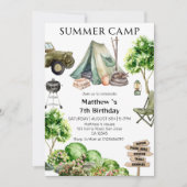 7e Verjaardag Jongen Summer Camp Party Kaart (Voorkant)