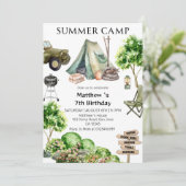 7e Verjaardag Jongen Summer Camp Party Kaart (Staand voorkant)