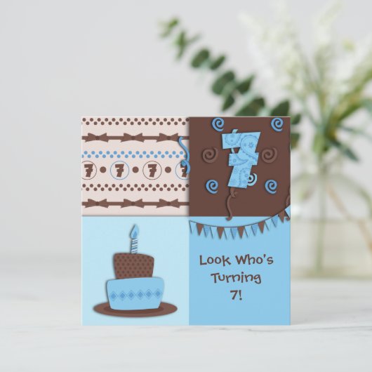 7e verjaardag : Jongen: Uitnodiging (Staand voorkant)