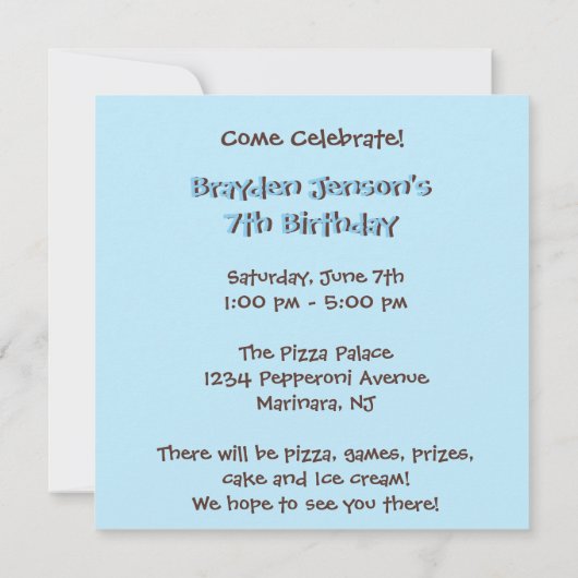 7e verjaardag : Jongen: Uitnodiging (Achterkant)