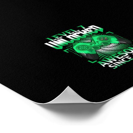 7e verjaardag jongen video gamer level 7 ontgrende poster (Hoek)