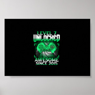 7e verjaardag jongen video gamer level 7 ontgrende poster