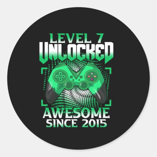 7e verjaardag jongen video gamer level 7 ontgrende ronde sticker (Voorkant)