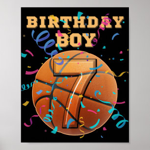 7e Verjaardag Jongen Zeven 7 jaar oud Basketbal Sp Poster