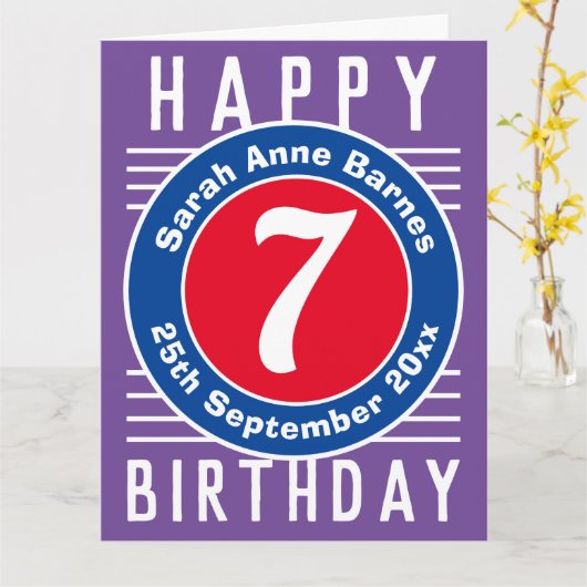 7e verjaardag Kaart van het kind met leeftijd, naa (Gele Bloem)