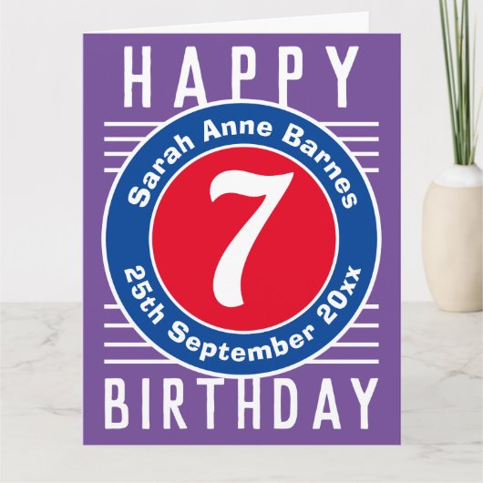 7e verjaardag Kaart van het kind met leeftijd, naa (Voorkant)
