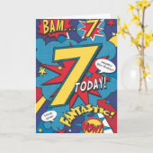 7e verjaardag Kaart - Wow Fantastic Supper Hero (Gele Bloem)