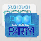 7e verjaardag Kind Pool Party Blue White V07A Kaart (Voorkant / Achterkant)