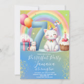 7e verjaardag Kitten Regenboog Feest Kaart (Voorkant)