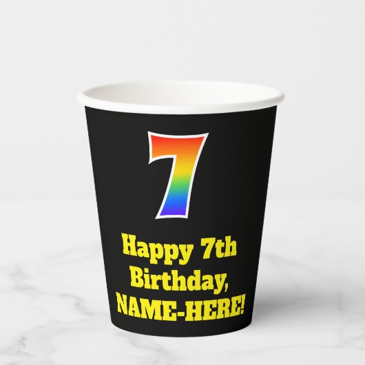 7e verjaardag: Kleurrijk, Leuk, Spannend, Regenboo Papieren Bekers (Voorkant)