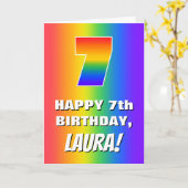 7e verjaardag: kleurrijk, vun regenboogpatroon # 7 kaart (Gele Bloem)