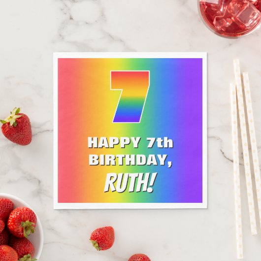 7e verjaardag: kleurrijk, vun regenboogpatroon # 7 servet (Insitu)