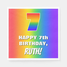 7e verjaardag: kleurrijk, vun regenboogpatroon # 7 servet
