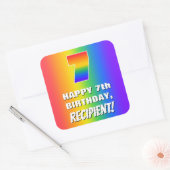 7e verjaardag: kleurrijk, vun regenboogpatroon # 7 vierkante sticker (Envelop)
