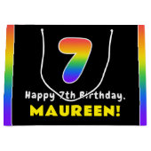 7e verjaardag: kleurrijke regenboog # 7, aangepast groot cadeauzakje (Voorkant)