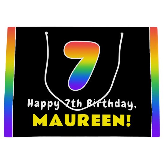 7e verjaardag: kleurrijke regenboog # 7, aangepast groot cadeauzakje (Voorkant)