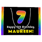 7e verjaardag: kleurrijke regenboog # 7, aangepast groot cadeauzakje (Achterkant)