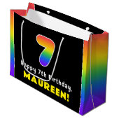 7e verjaardag: kleurrijke regenboog # 7, aangepast groot cadeauzakje (Voorkant Gekanteld)