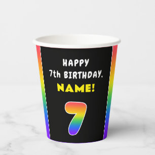 7e verjaardag: kleurrijke regenboog # 7, aangepast papieren bekers