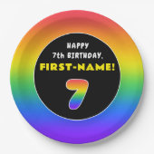 7e verjaardag: kleurrijke regenboog # 7, aangepast papieren bordje (Voorkant)
