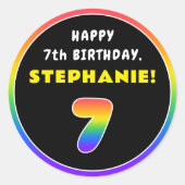 7e verjaardag: kleurrijke regenboog # 7, aangepast ronde sticker (Voorkant)