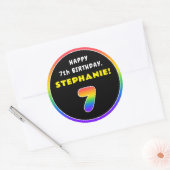 7e verjaardag: kleurrijke regenboog # 7, aangepast ronde sticker (Envelop)