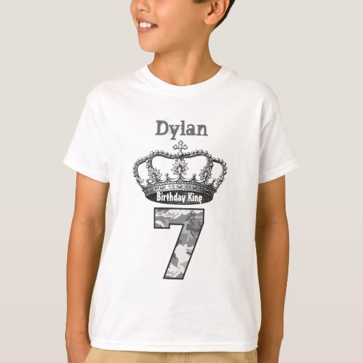 7e verjaardag Koning Kroon en Camouflage V01C T-shirt (Voorkant)