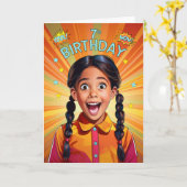 7e Verjaardag Latijns-Amerikaans Meisje Pop Art St Kaart (Gele Bloem)