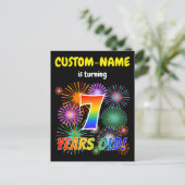 7e Verjaardag - Leuk vuurwerk, Rainbow Look "7" Briefkaart (Staand voorkant)