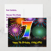 7e verjaardag - Leuk vuurwerkpatroon + Regenboog 7 Briefkaart (Voorkant / Achterkant)
