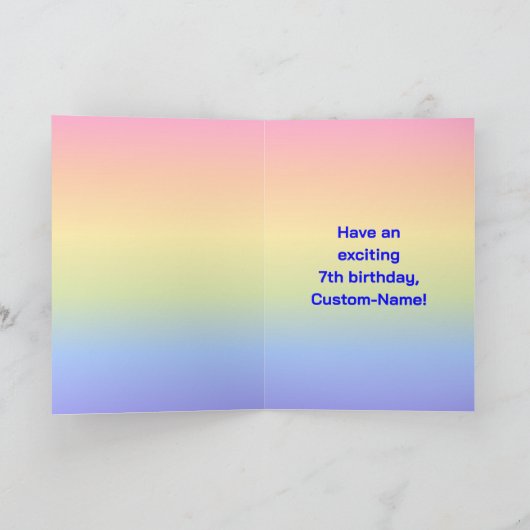 7e verjaardag: Leuke Regenboog #, Aangepaste foto' Kaart (Binnen)