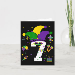7e verjaardag Mardi Gras thema 7 jaar oude jongens Kaart