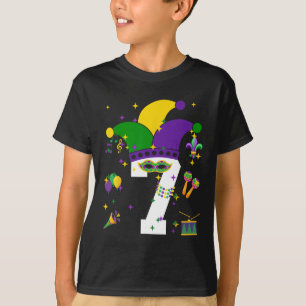 7e verjaardag Mardi Gras thema 7 jaar oude jongens T-shirt