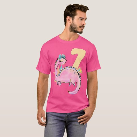 7e Verjaardag Meisje Dinosaurus Roze Dino Party Ou T-shirt (Voorkant volledig)