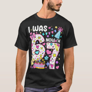 7e verjaardag meisje grappig zes zeven ik was 6 nu t-shirt
