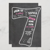 7e Verjaardag Meisje Krijtbord Roze Nummer Kaart (Voorkant / Achterkant)