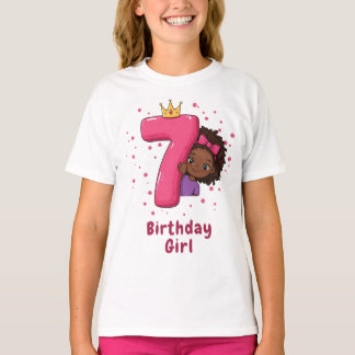 7e Verjaardag Meisje met Kroon en Roze Nummer T-shirt