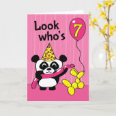7e verjaardag - Meisje Panda met ballonnen Kaart (Gele Bloem)