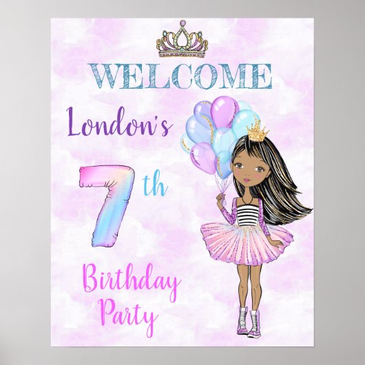 7e verjaardag meisje prinses Afro-Amerikaans Poster (Voorkant)