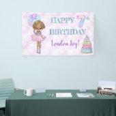 7e verjaardag meisje prinses Afro-Amerikaans Spandoek (Beurs)