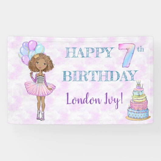7e verjaardag meisje prinses Afro-Amerikaans Spandoek (Horizontaal)